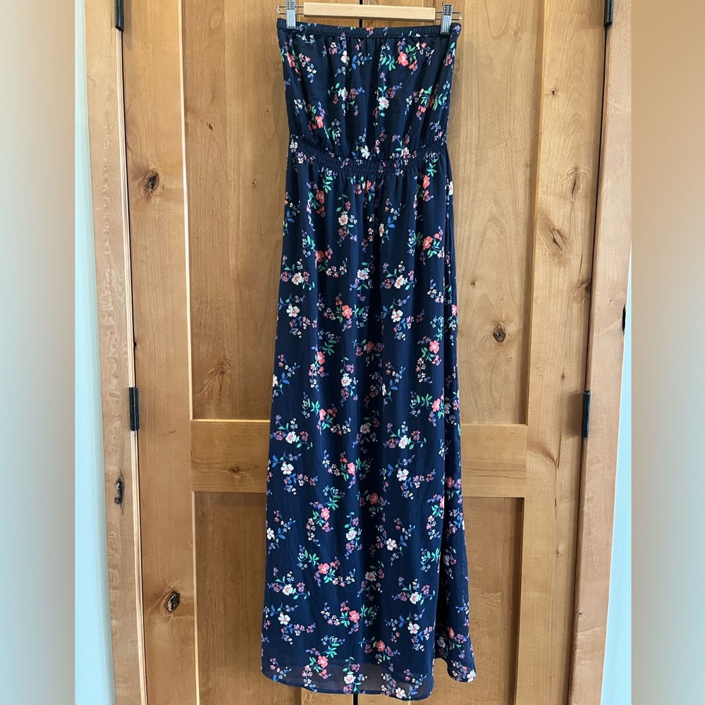 HOLLISTER Strapless Flower Print Maxi Dress